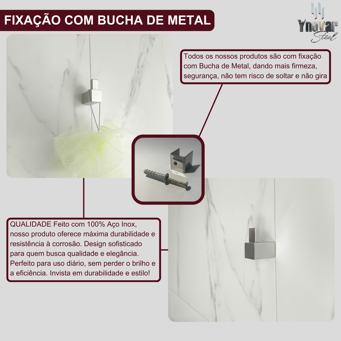 Kit 2 Cabideiro para Toalha Aço Inox Ynovare Premium KYC-2