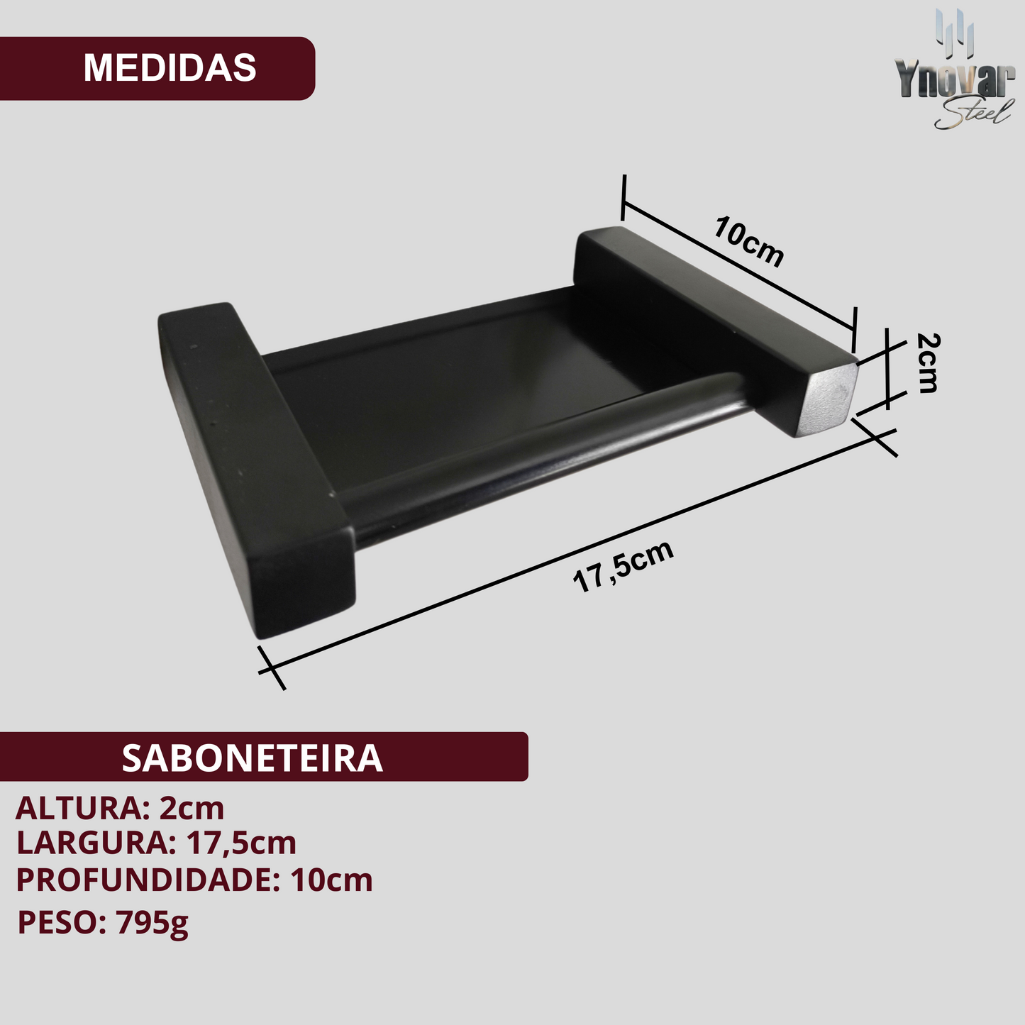 Saboneteira Linha Leblon Preto Fosco Aço Inox LSPF