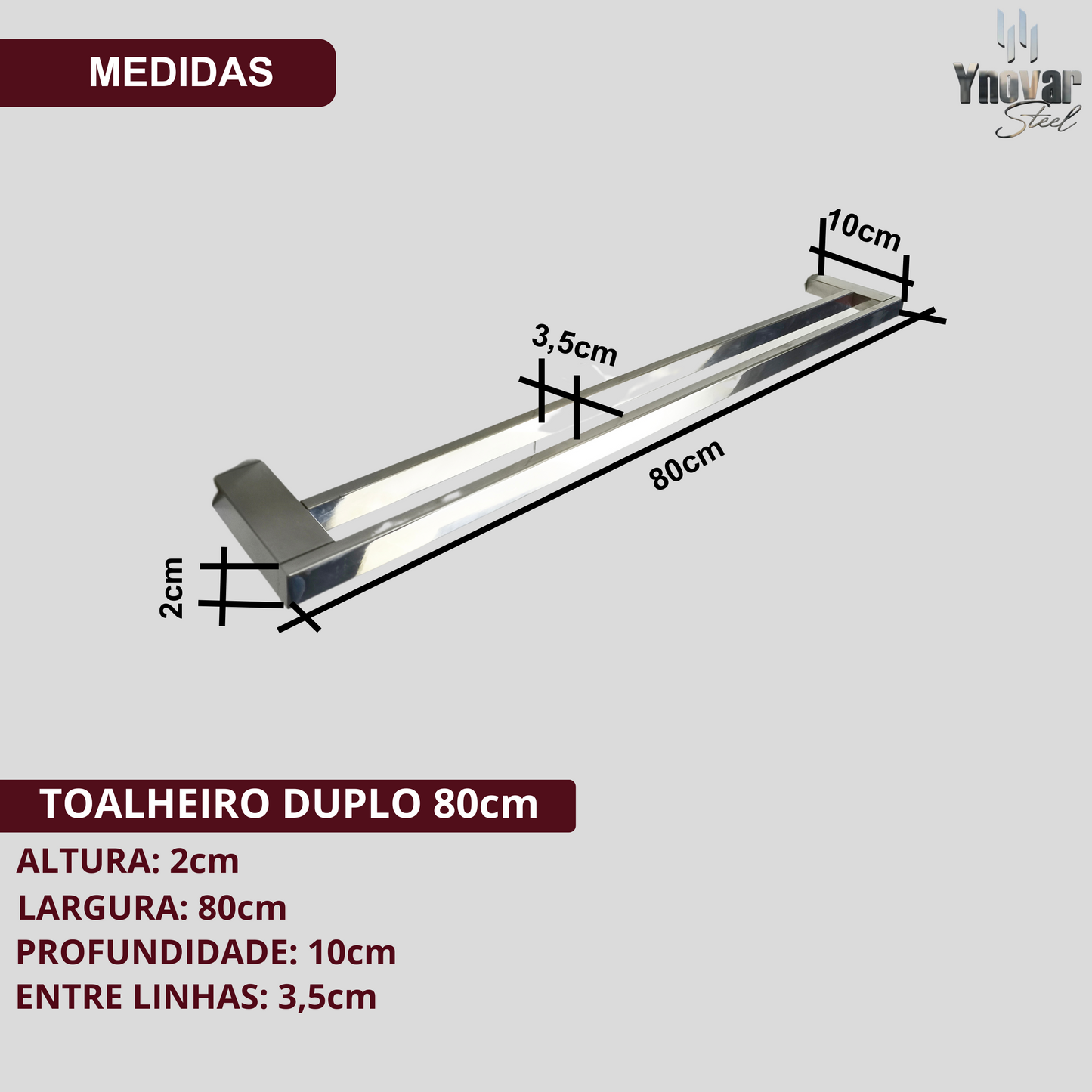 Toalheiro Duplo 80cm Aço Inox Ipanema ITD-80