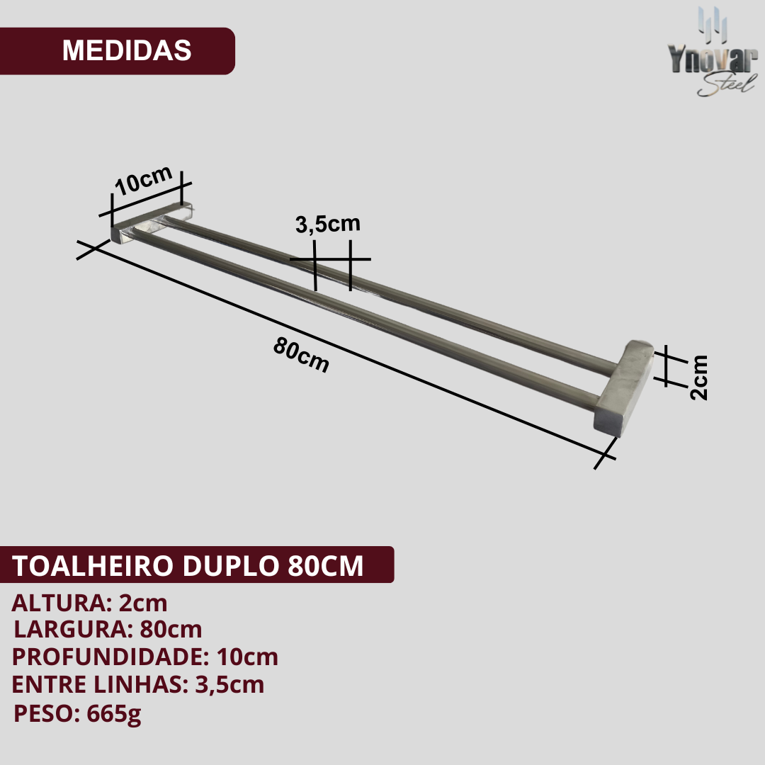 Toalheiro Duplo 80cm Aço Inox Linha Leblon LTD-80