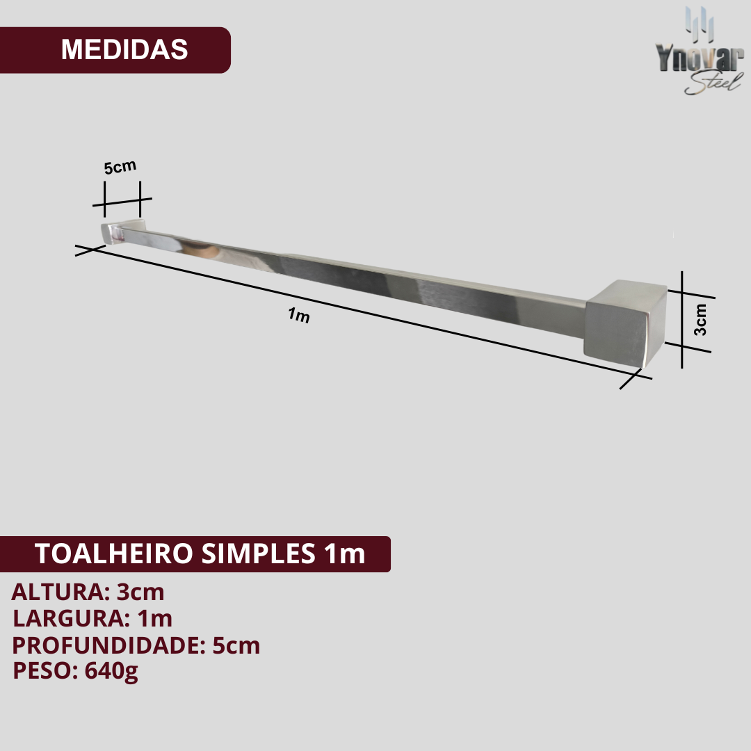 Toalheiro 1m Aço Inox Ynovare Premium YT-1M