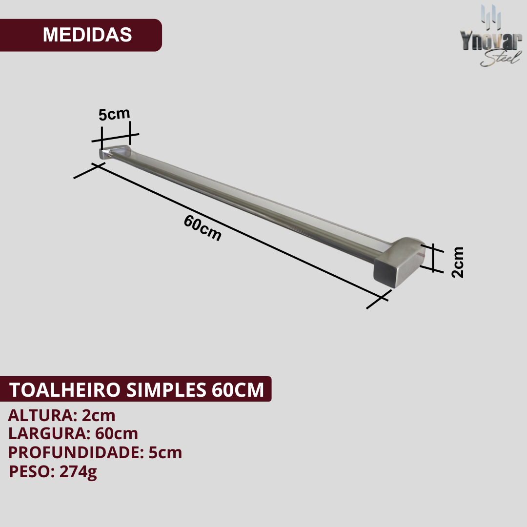 Toalheiro 60cm Aço Inox Leblon Preto Fosco LTPF-60