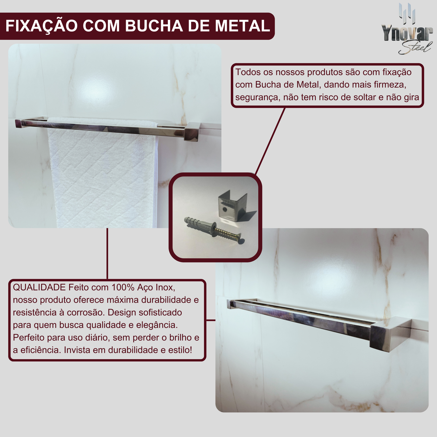 Toalheiro Duplo 60cm Aço Inox Ynovare Premium YTD-60