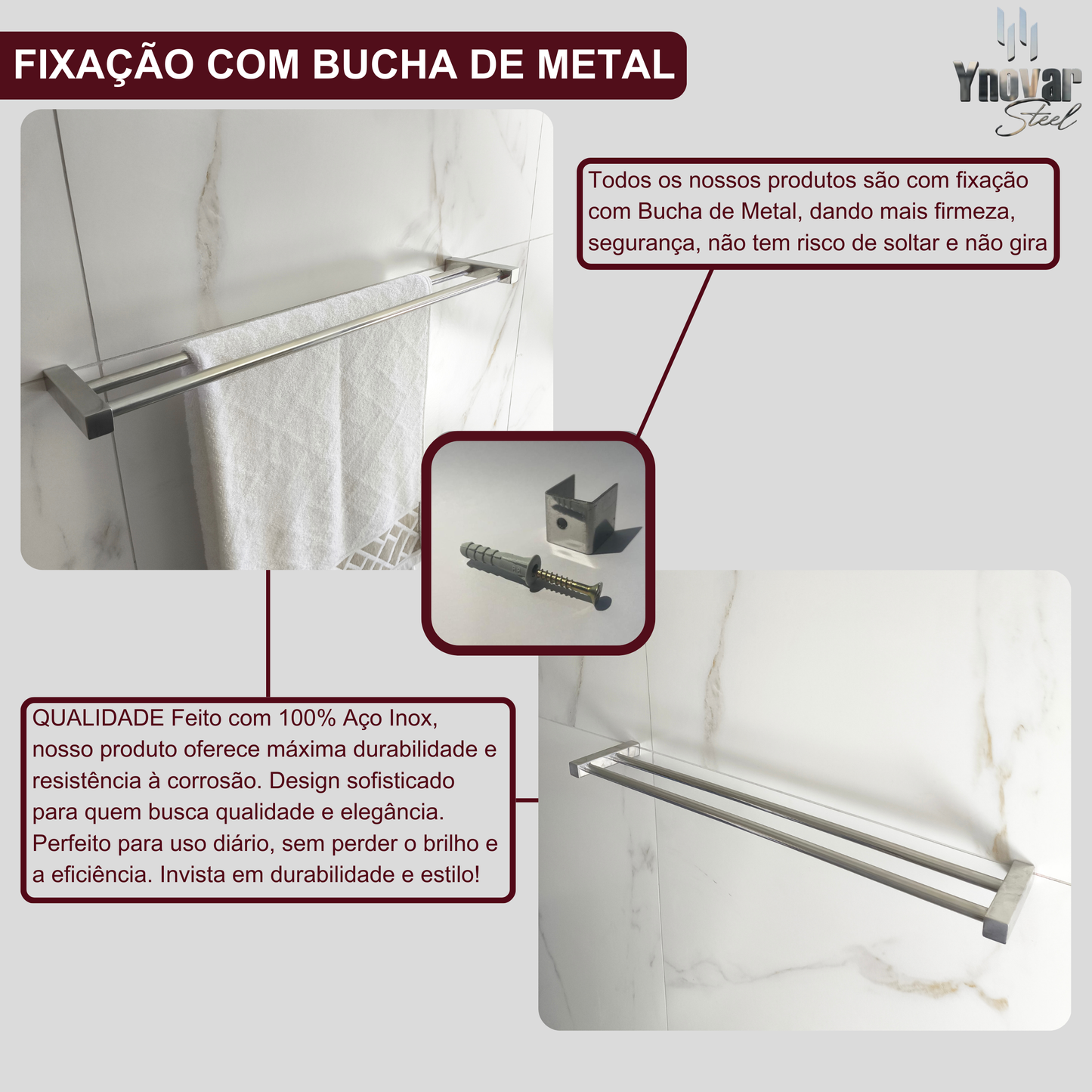Toalheiro Duplo 60cm Aço Inox Linha Leblon LTD-60