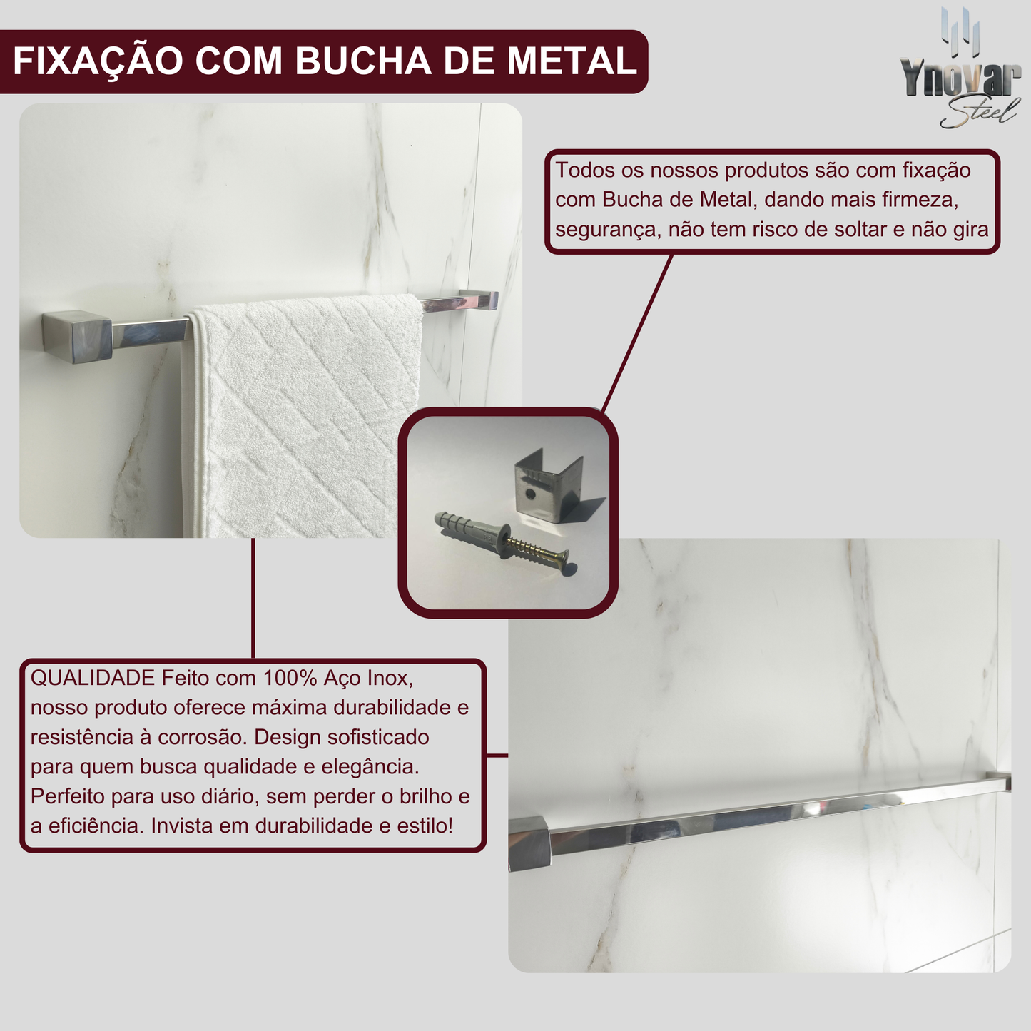 Toalheiro 70cm Aço Inox Ynovare Premium YT-70