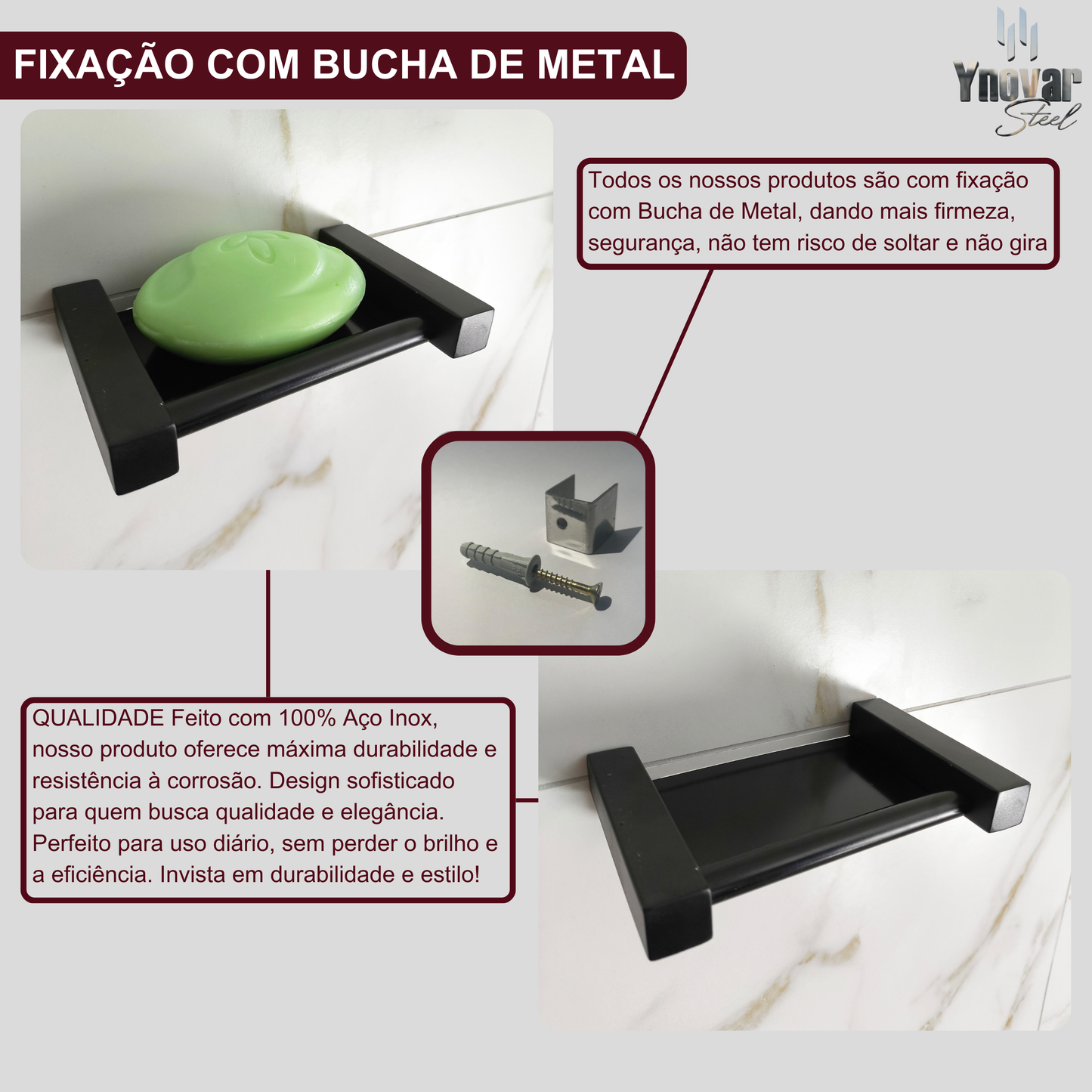 Saboneteira Linha Leblon Preto Fosco Aço Inox LSPF