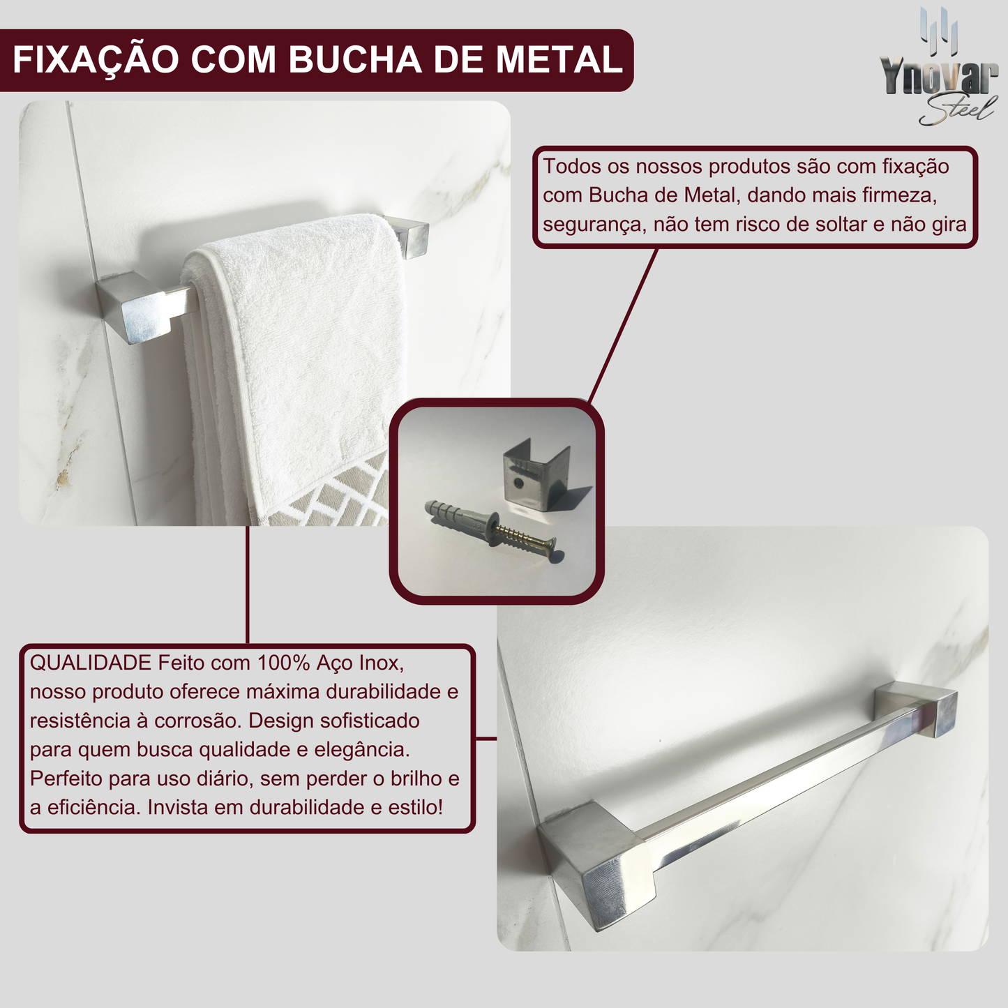 Toalheiro 30cm Aço Inox Linha Ynovare Premium YT-30