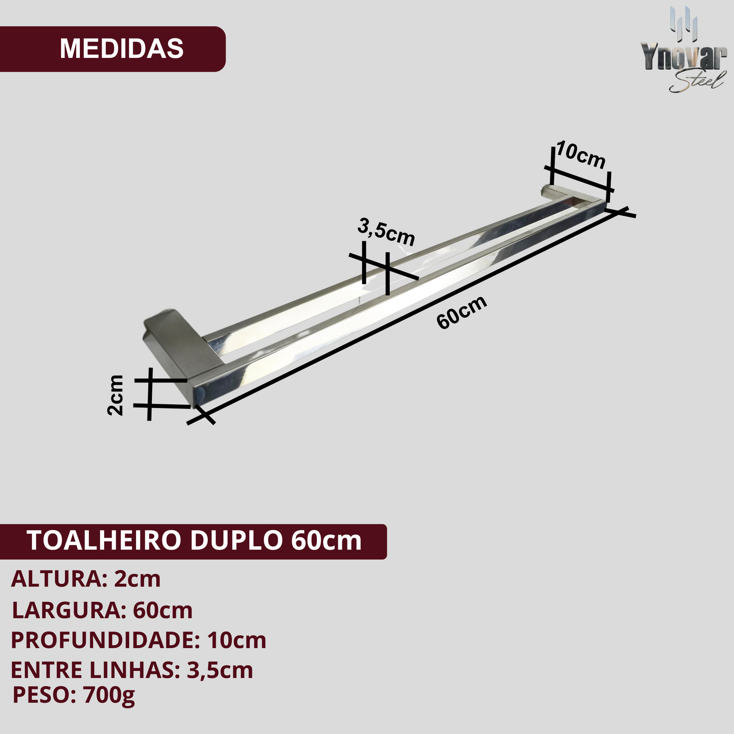 Toalheiro Duplo 60cm Aço Inox Ipanema ITD-60