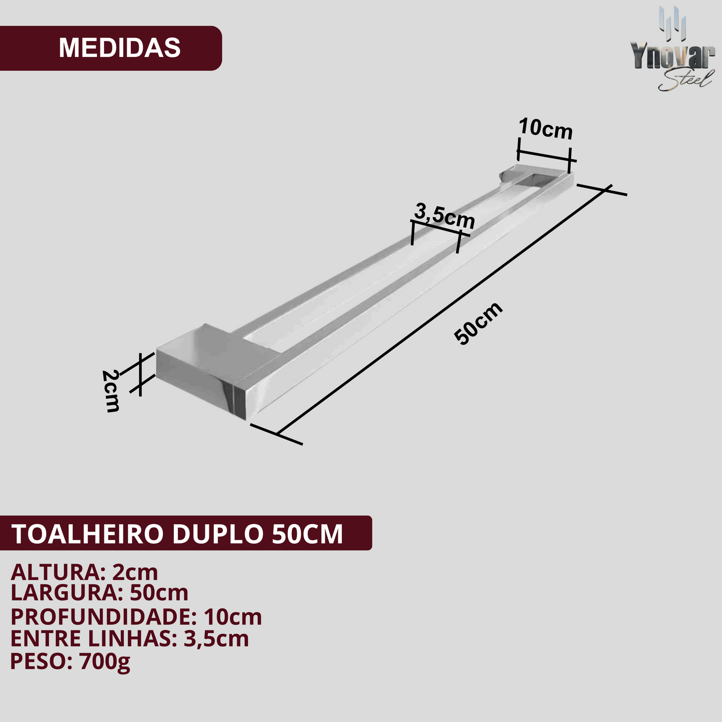 Toalheiro Duplo 50cm Aço Inox Ipanema ITD-50