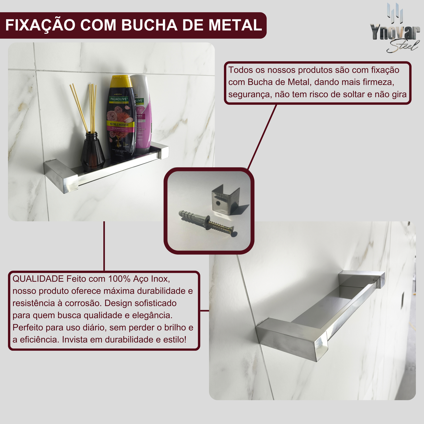 Porta Shampoo [30cm] Aço Inox Ynovare Premium YPS-30
