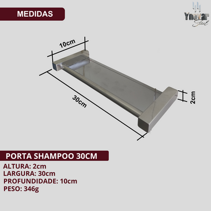 Porta Shampoo [30cm] Aço Inox Linha Leblon Preto Fosco LPSPF-30