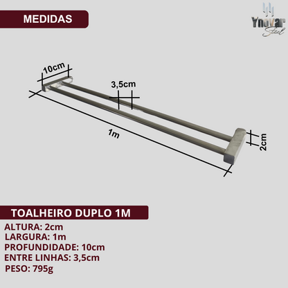 Toalheiro Duplo 1m Aço Inox Leblon Preto Fosco LTDPF-1M