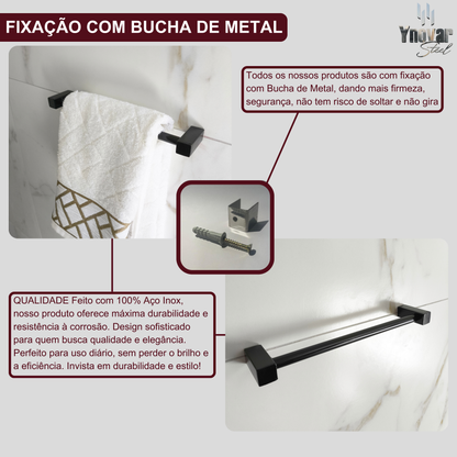 Toalheiro 30cm Aço Inox Alto Brilho Leblon Preto Fosco LTPF-30
