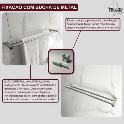 Toalheiro Duplo 60cm Aço Inox Linha Leblon LTD-60