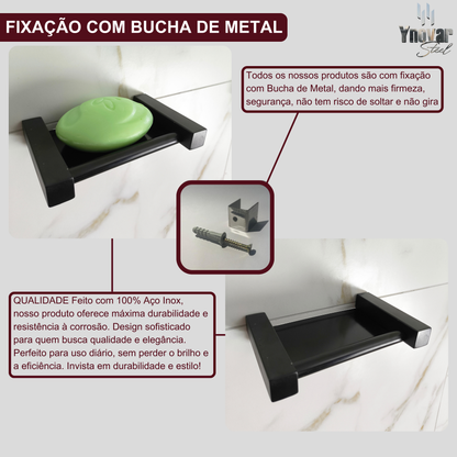 Saboneteira Linha Leblon Preto Fosco Aço Inox LSPF