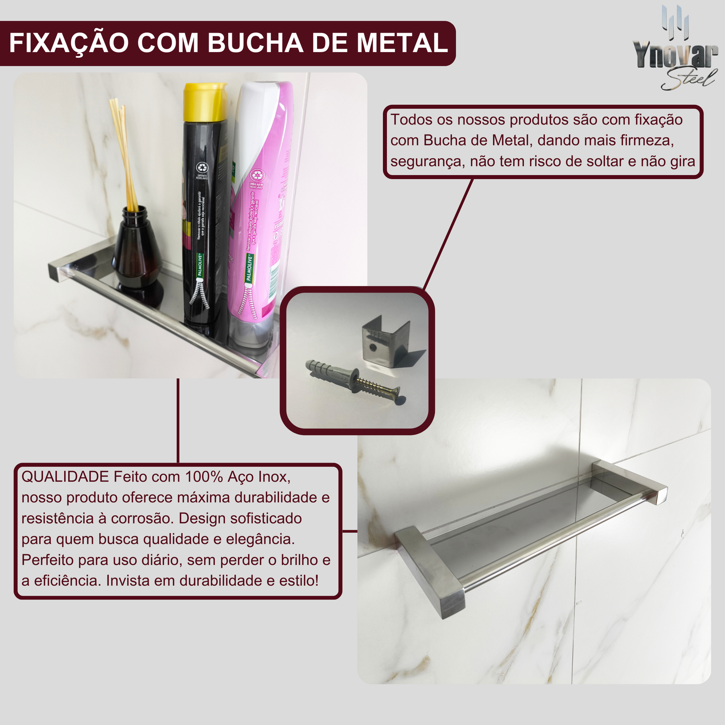 Porta Shampoo [50cm] Aço Inox Linha Leblon LPS-50