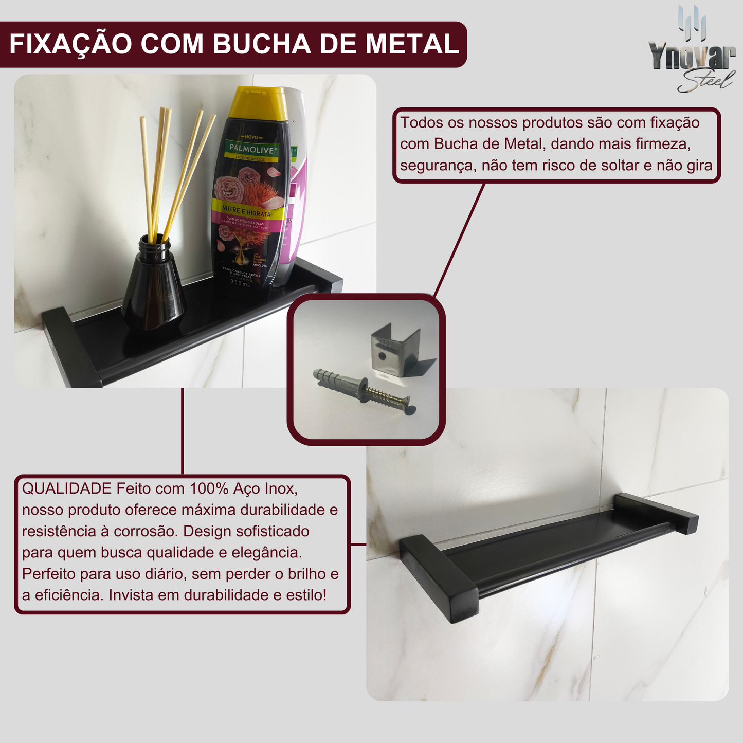 Porta Shampoo [30cm] Aço Inox Linha Leblon Preto Fosco LPSPF-30